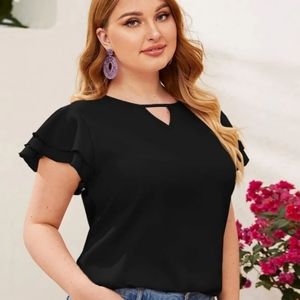 ⚡2/$20⚡1XL Plus Keyhole Neck Layered Flutter Sleeve Top - SHEIN